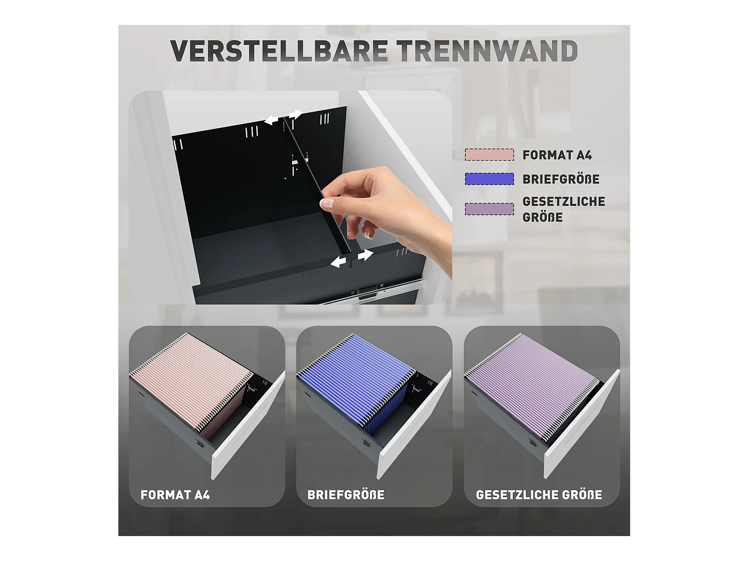 Vinsetto Rollcontainer  Aktenschrank mit 2 Schubladen, Abschließbar, Rollen, A4, Stahl