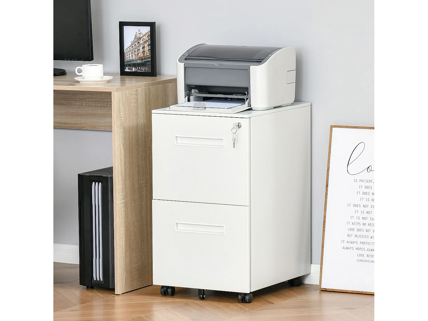 Vinsetto mobiele archiefkast met 2 lades, afsluitbaar, wielen, A4-formaat, staal