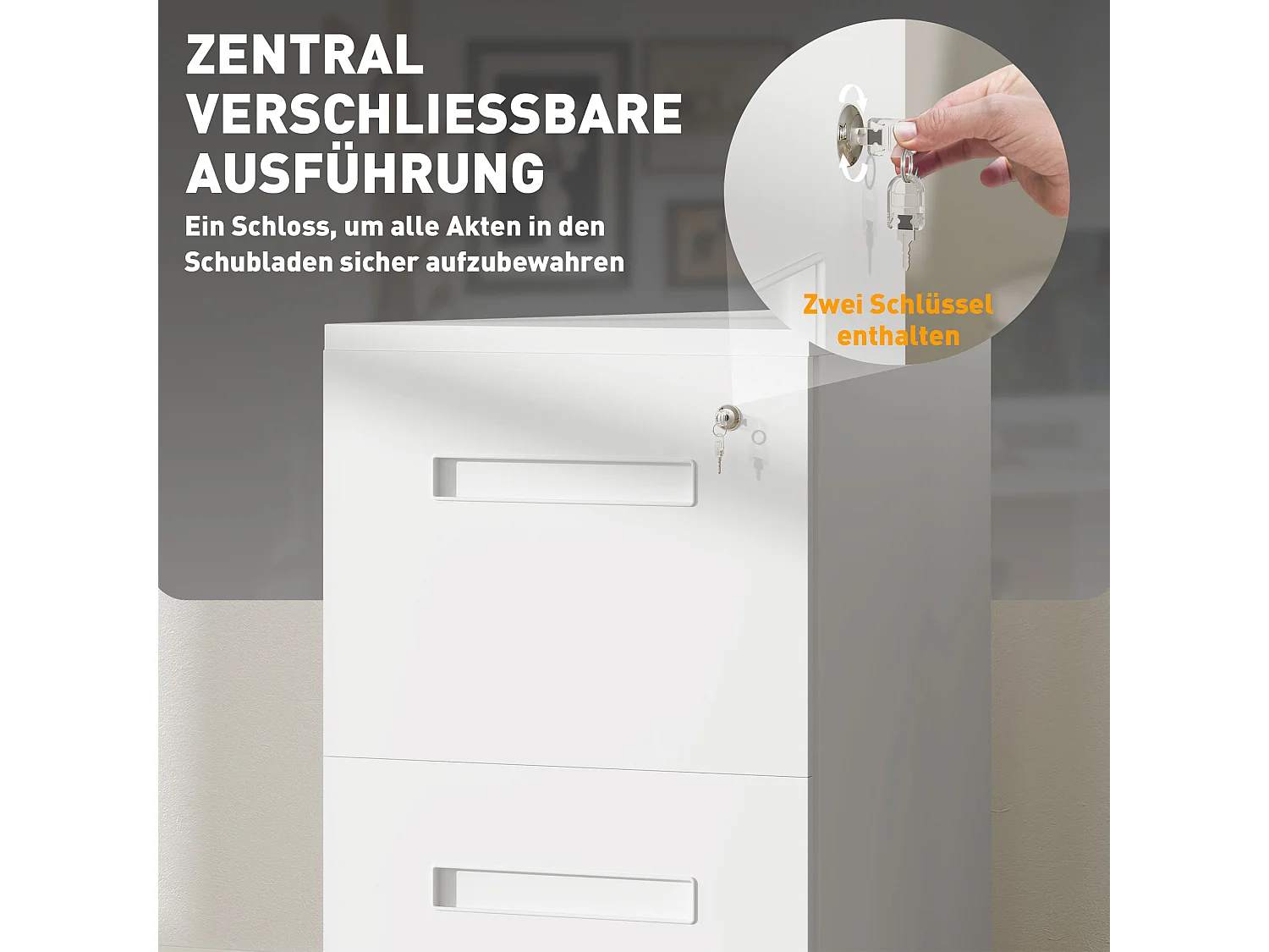 Vinsetto mobiele archiefkast met 2 lades, afsluitbaar, wielen, A4-formaat, staal