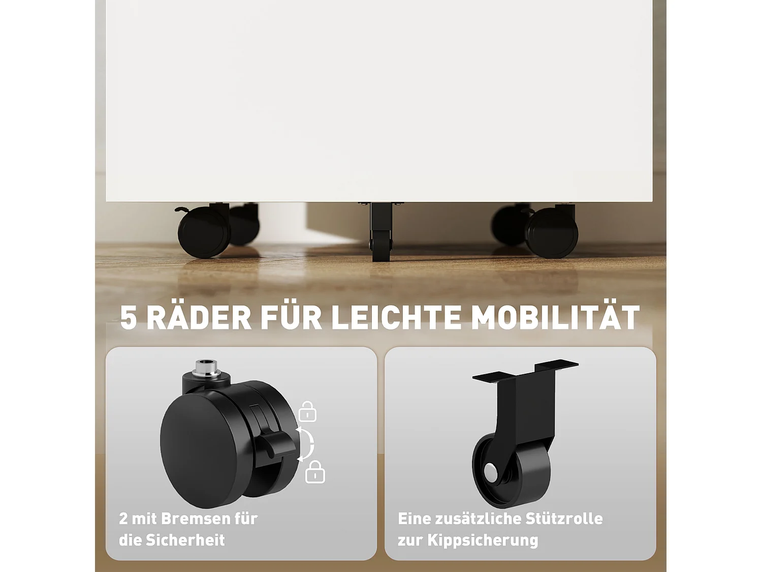 Vinsetto mobiele archiefkast met 2 lades, afsluitbaar, wielen, A4-formaat, staal