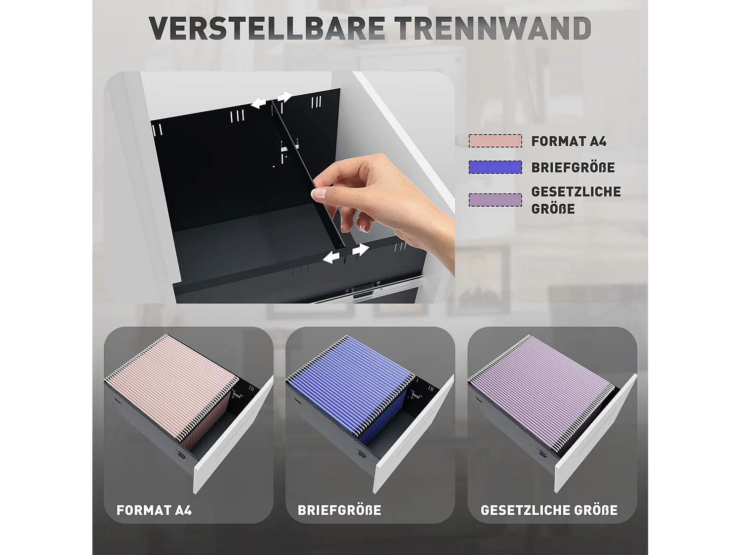 Vinsetto mobiele archiefkast met 2 lades, afsluitbaar, wielen, A4-formaat, staal