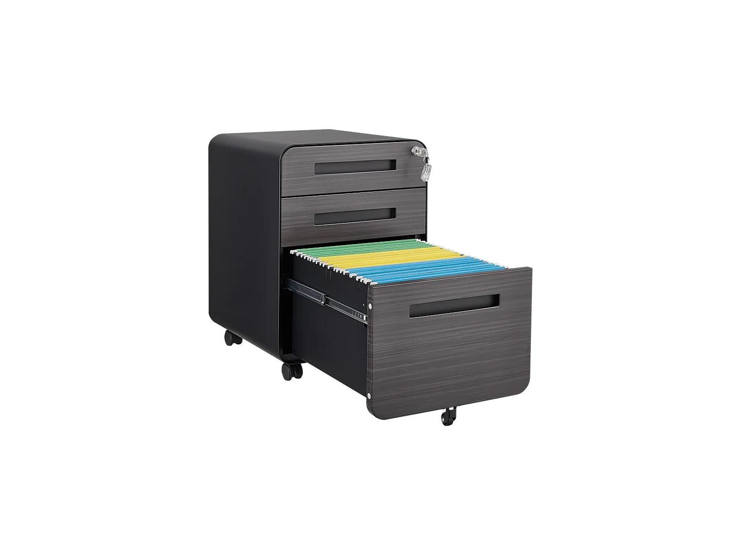 Mobiler Aktenschrank mit 3 Schubladen für Legal-/Letter-/A4-Dokumente, 5 Rollen