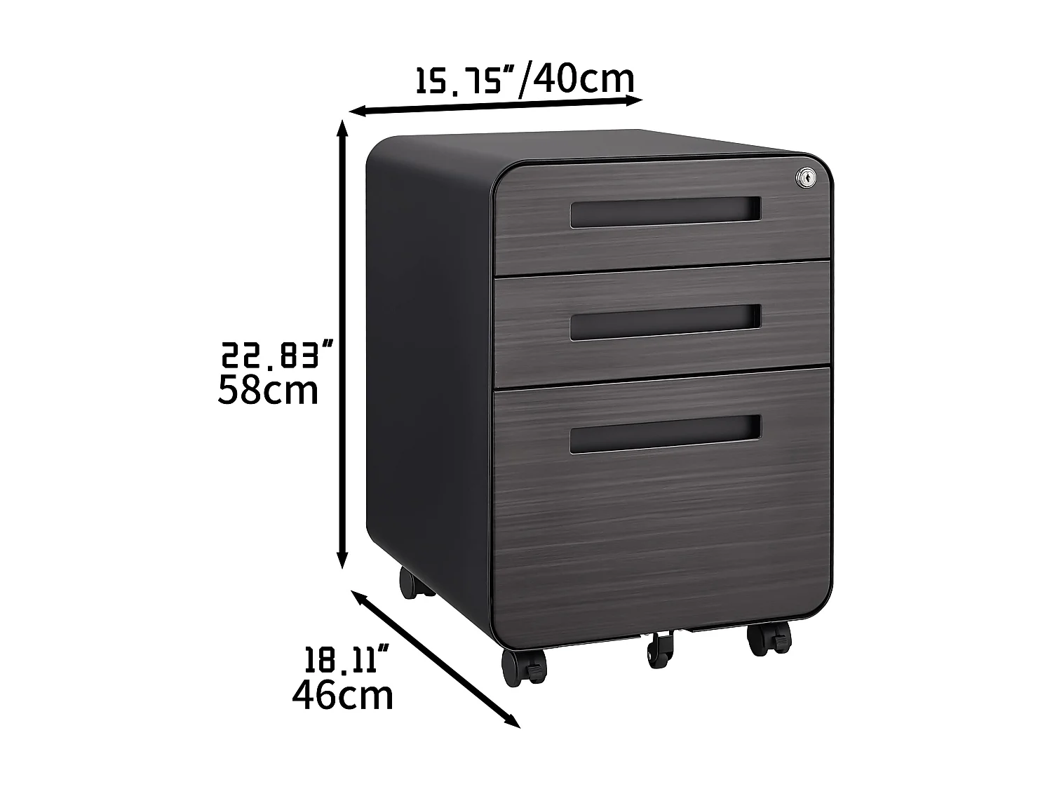 Mobiele archiefkast met 3 laden voor onder het bureau voor Legal/Letter/A4-mappen, 5 wielen