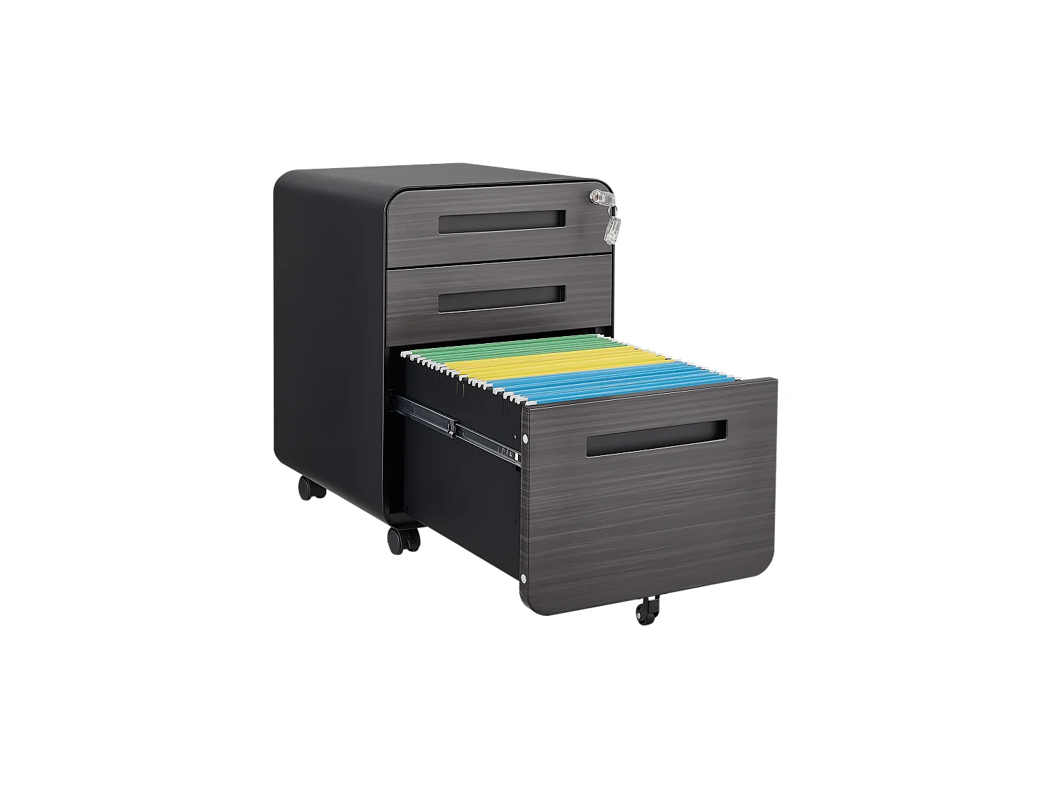 Mobiele archiefkast met 3 laden voor onder het bureau voor Legal/Letter/A4-mappen, 5 wielen