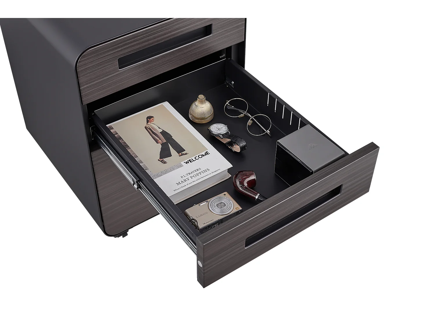 Mobiele archiefkast met 3 laden voor onder het bureau voor Legal/Letter/A4-mappen, 5 wielen