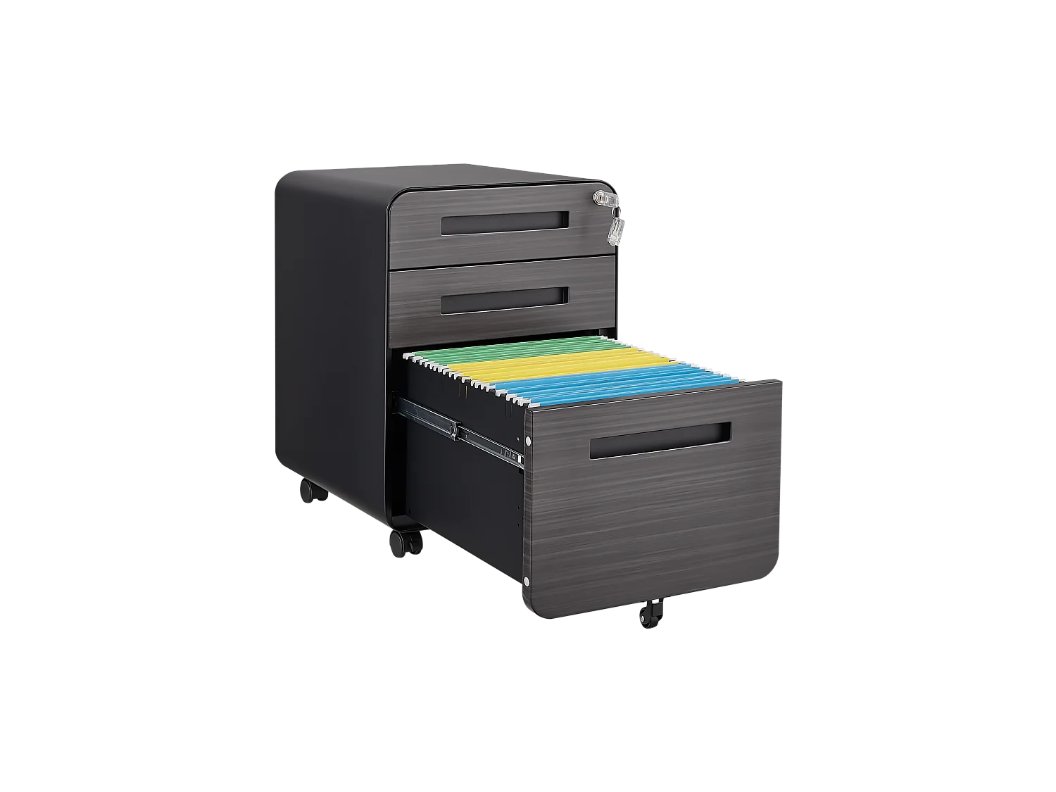 Mobiele archiefkast met 3 laden voor onder het bureau voor Legal/Letter/A4-mappen, 5 wielen