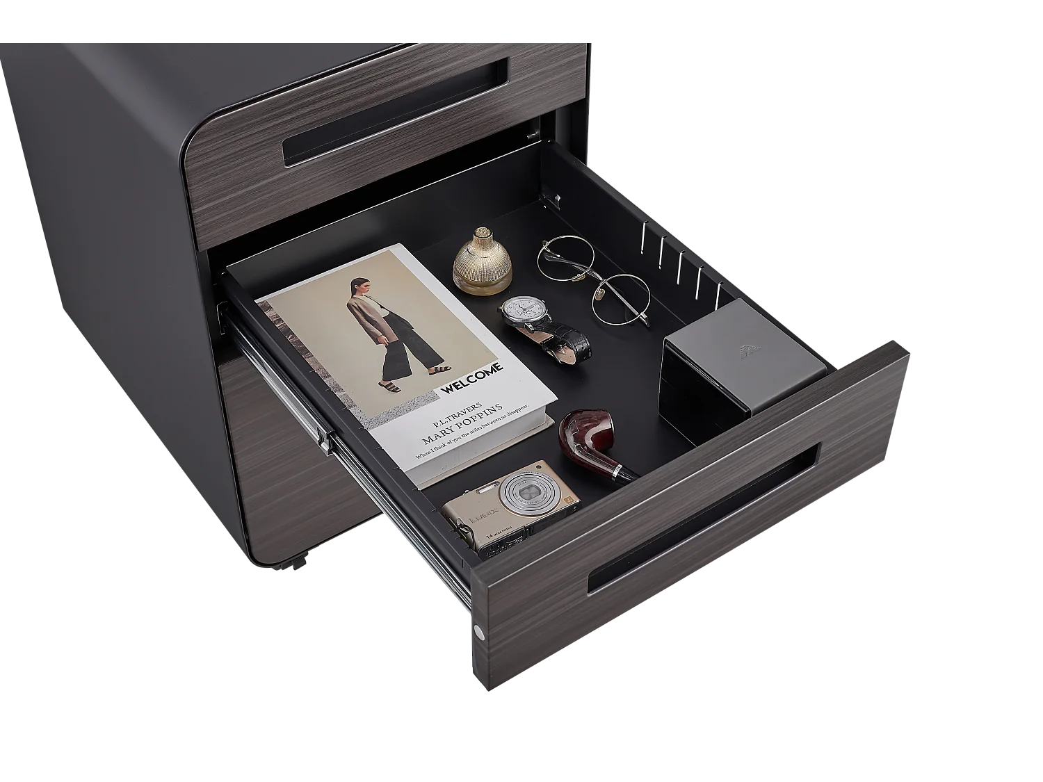 Mobiele archiefkast met 3 laden voor onder het bureau voor Legal/Letter/A4-mappen, 5 wielen