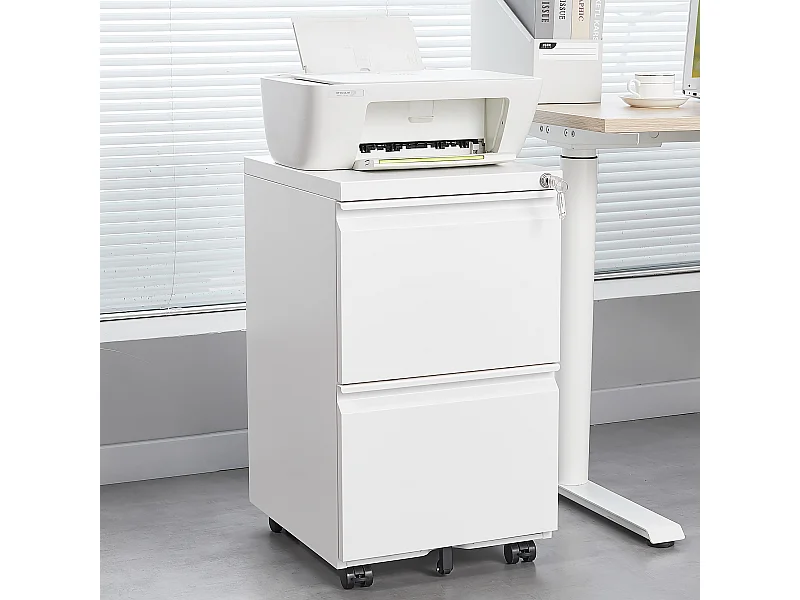 Archivador móvil metálico de 2 cajones con cerradura, archivador de acero para debajo del escritorio, 65 cm