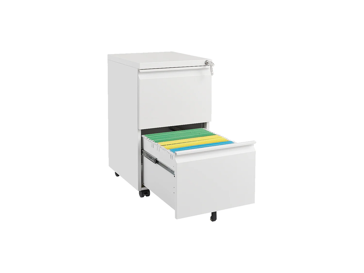 Mobiler Aktenschrank aus Metall mit 2 Schubladen und Schloss, Untertisch-Aktenschrank aus Stahl, 65 cm