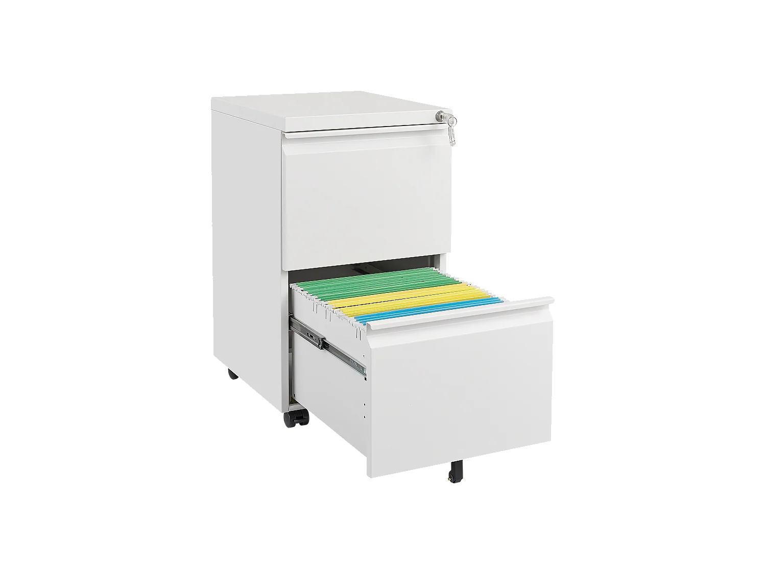 Classeur mobile 2 tiroirs en métal avec serrure, classeur sous le bureau en acier, 65cm