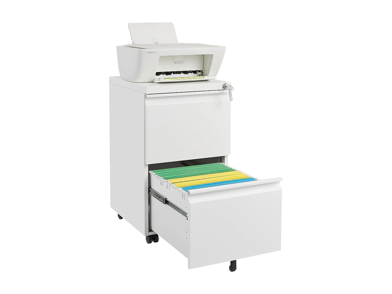 Classeur mobile 2 tiroirs en métal avec serrure, classeur sous le bureau en acier, 65cm