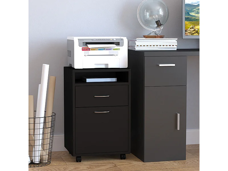 Schwarzer Rollschrank, 40 x 35 x 60 cm, mit Schublade für Büro und Zuhause