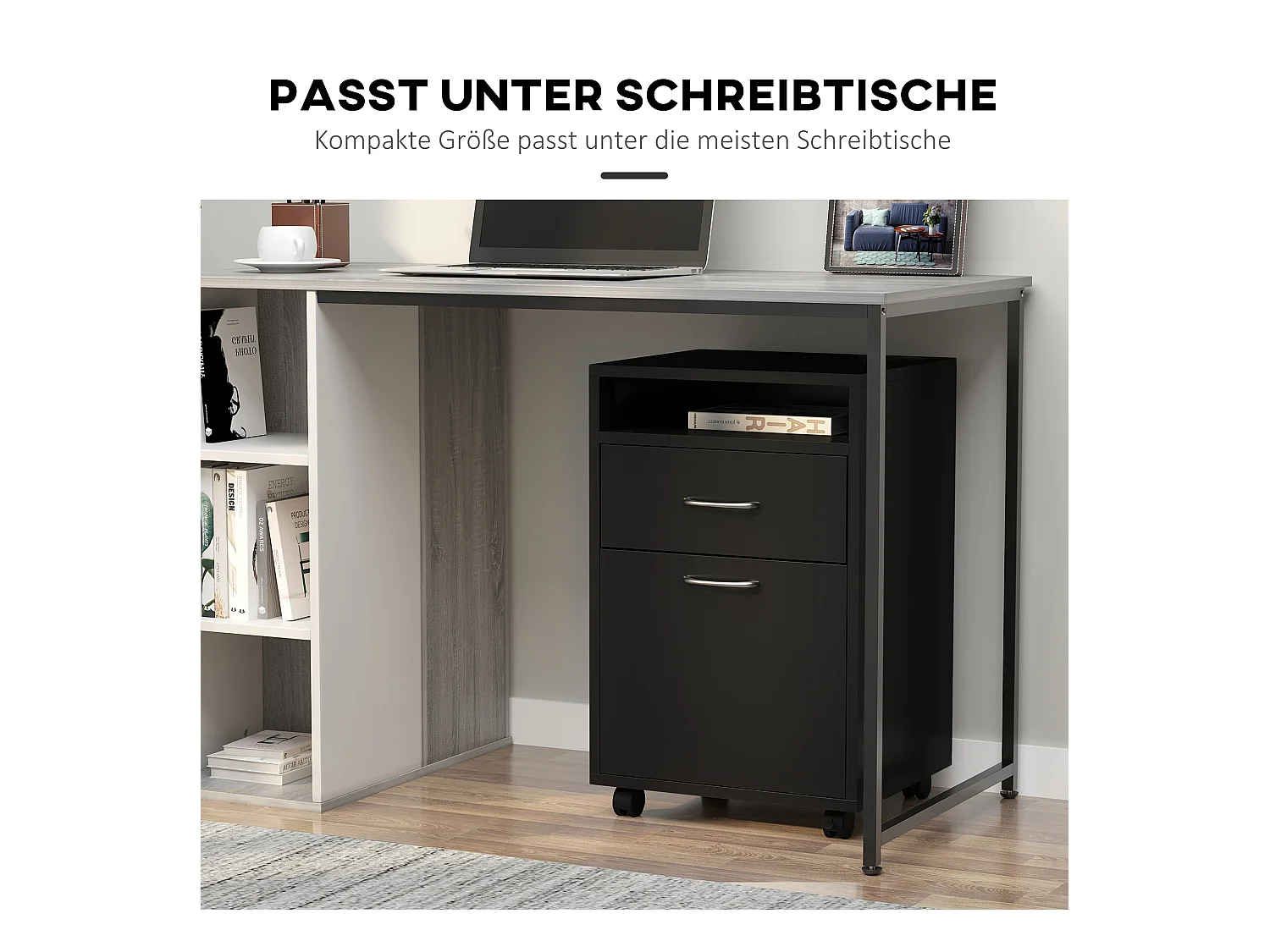 Schwarzer Rollschrank, 40 x 35 x 60 cm, mit Schublade für Büro und Zuhause