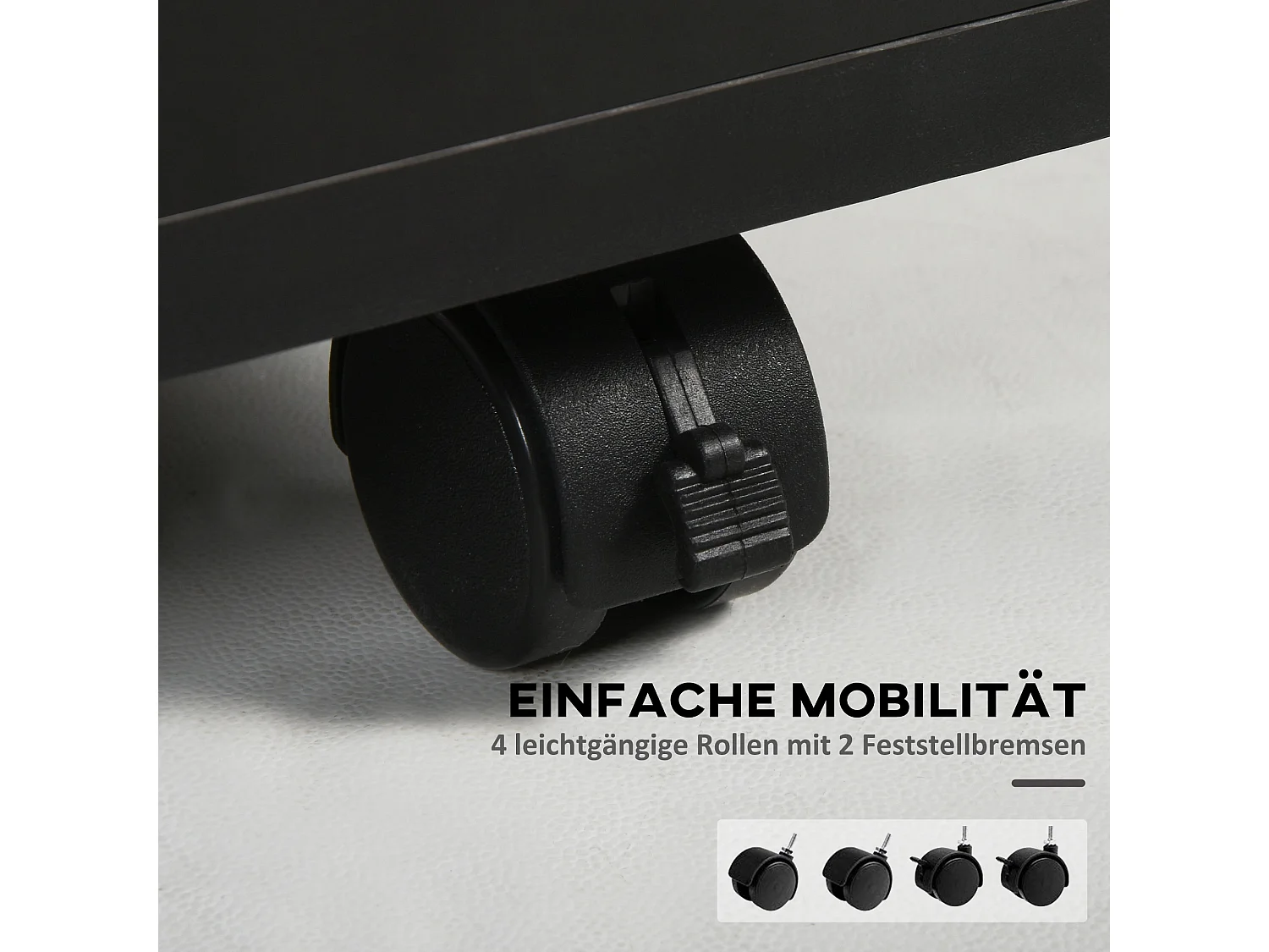 Schwarzer Rollschrank, 40 x 35 x 60 cm, mit Schublade für Büro und Zuhause