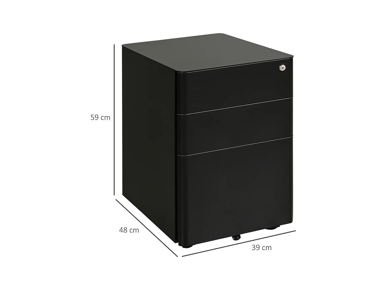 Mobiler Aktenschrank avec 3 Schubladen Büroschrank en acier noir 39x48x59cm
