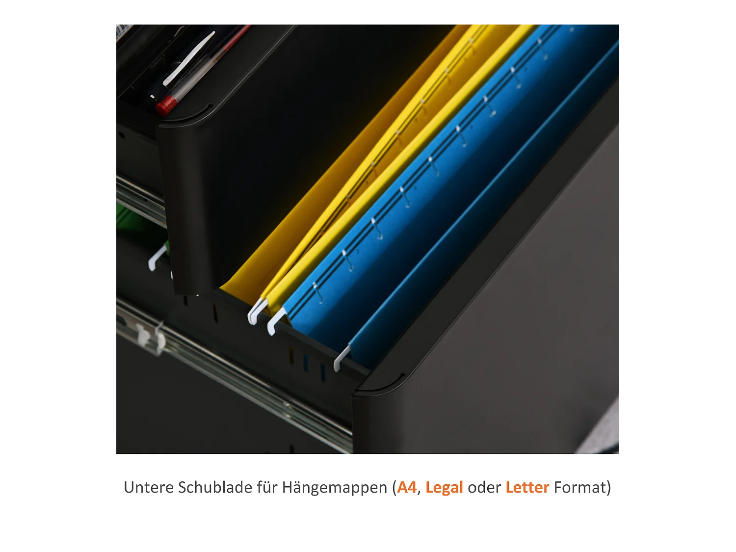 Mobiler Aktenschrank avec 3 Schubladen Büroschrank en acier noir 39x48x59cm