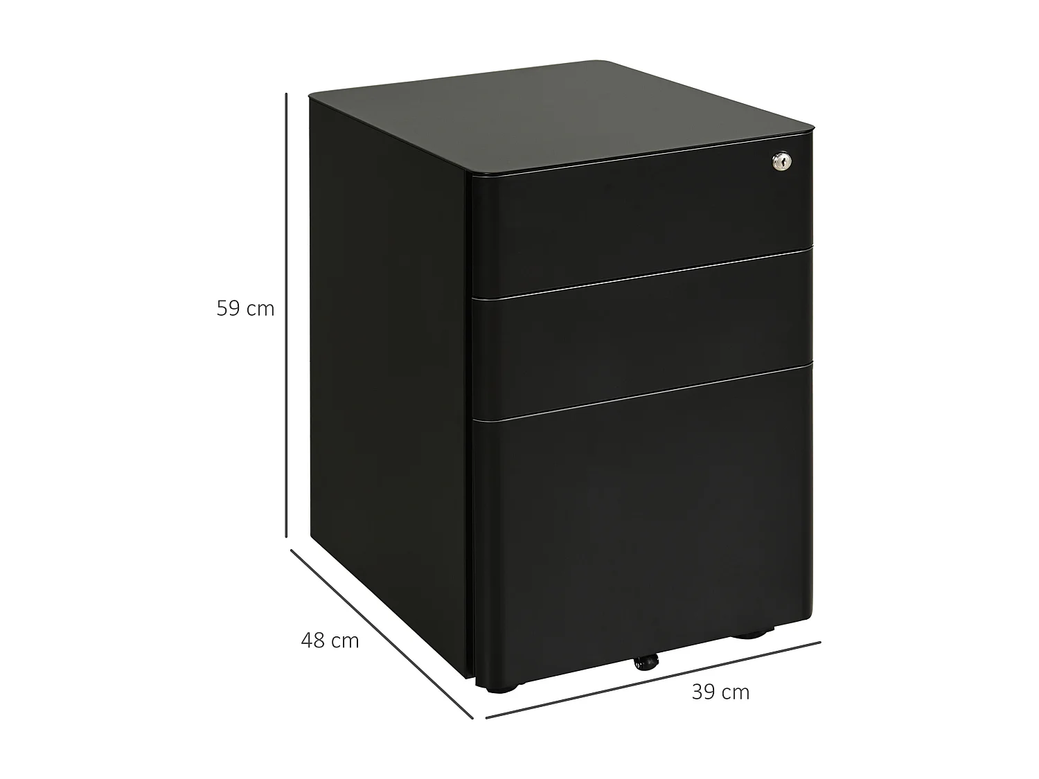 Mobiele kantoorkast met 3 hangmappen, zwart staal, 39x48x59cm
