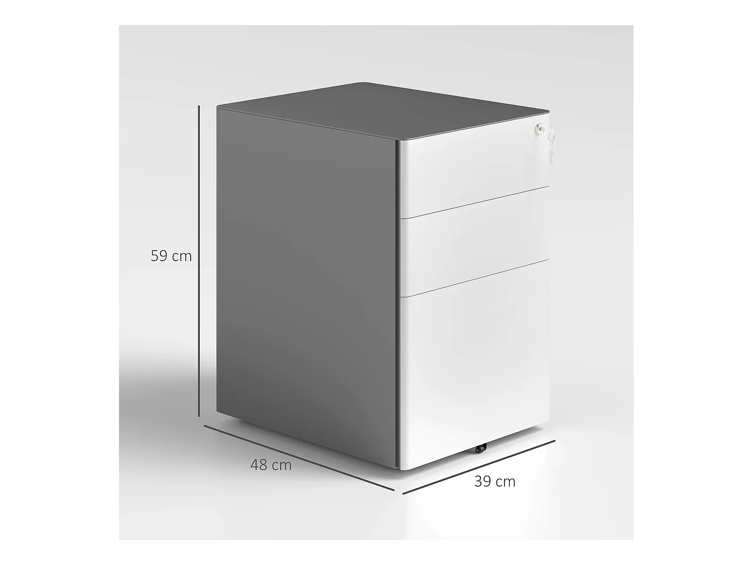 Rollbarer Aktenschrank mit 3 Schubladen, abschließbarer Büroschrank mit Hängeregistratur