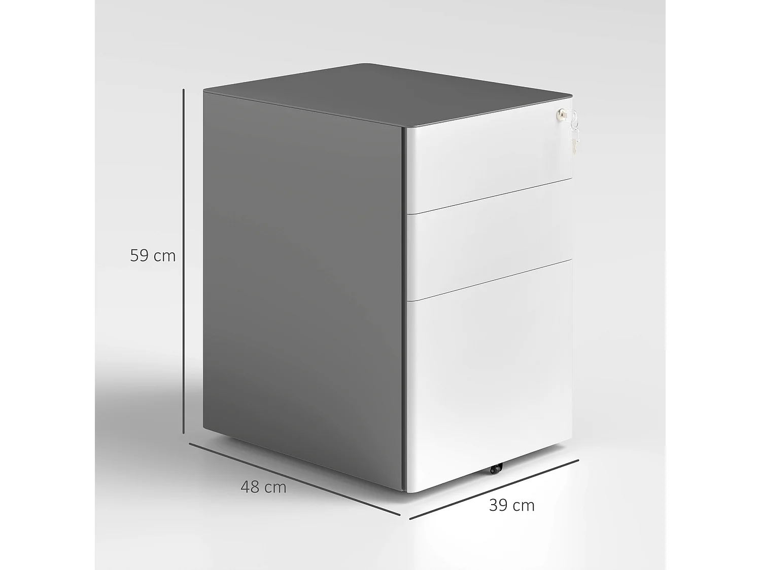 Mobiele archiefkast met 3 lades, afsluitbaar kantoorkast met hangmappen