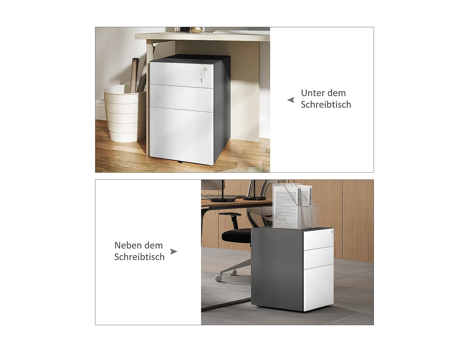 Mobiele archiefkast met 3 lades, afsluitbaar kantoorkast met hangmappen