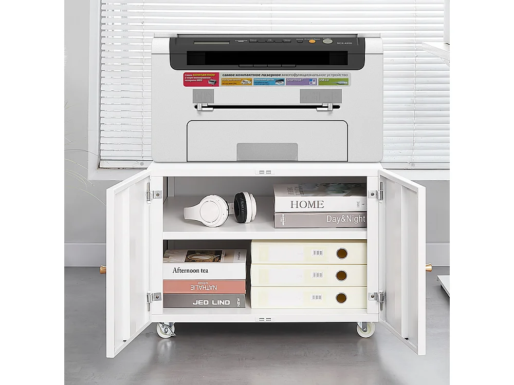 Metalen printerstandaard met opbergruimte, mobiele printertafels