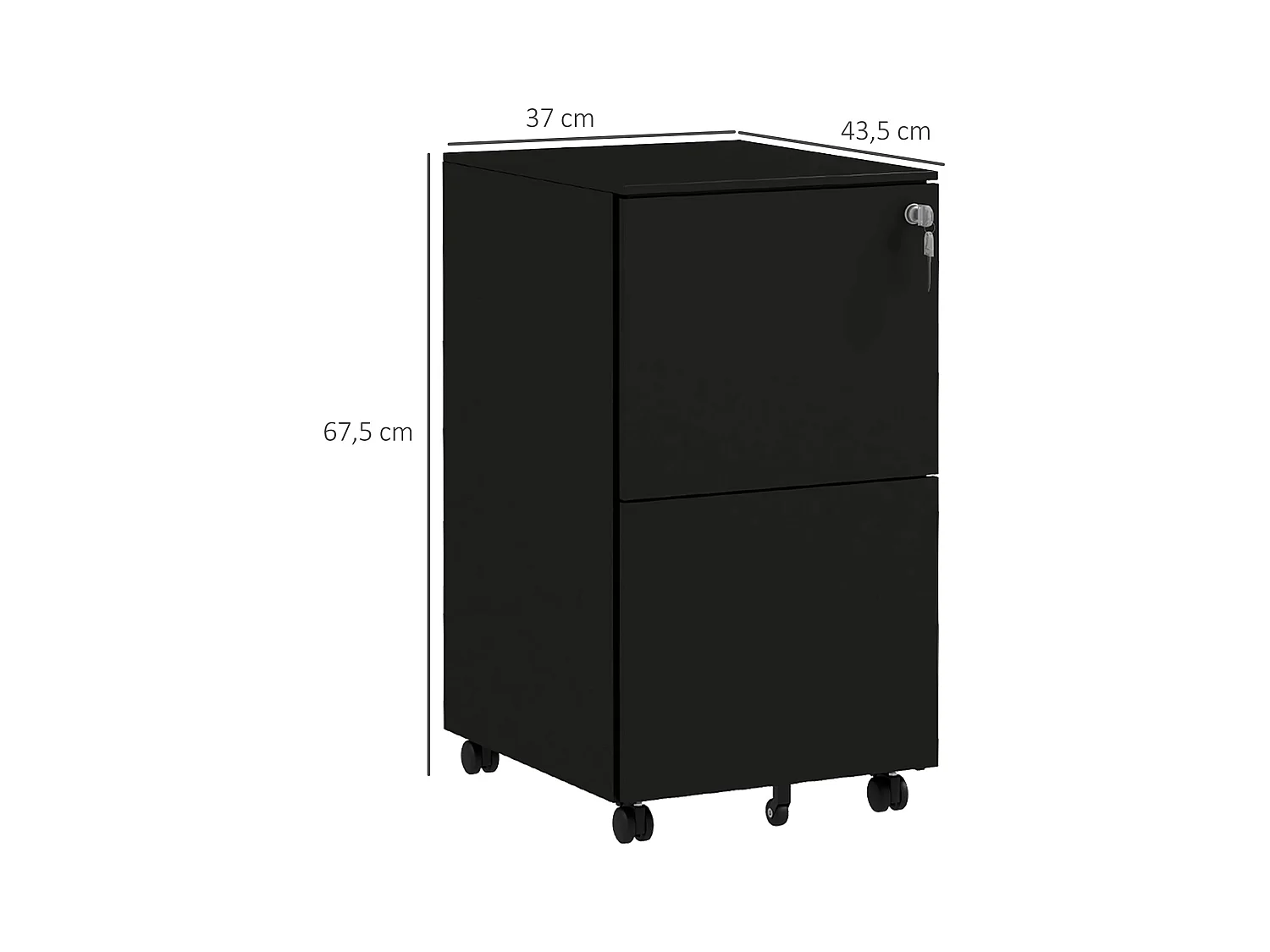Schwarzer Rollschrank mit 2 abschließbaren Schubladen auf Rollen, Stahl