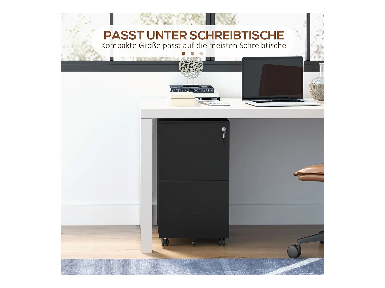 Schwarzer Rollschrank mit 2 abschließbaren Schubladen auf Rollen, Stahl