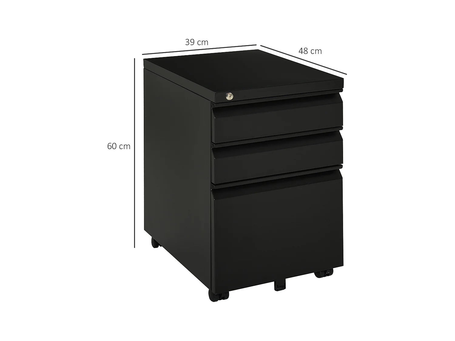 Porte-Bureau avec 3 Schubladen et Rädern, en Acier, Noir pour Bureau et Bureau à Domicile