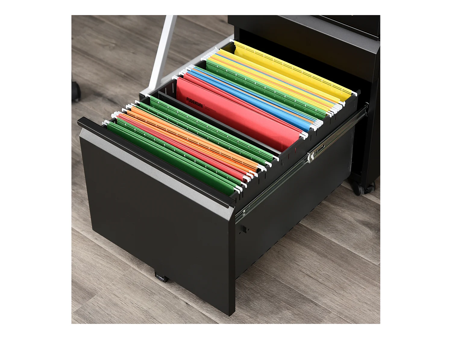 Porte-Bureau avec 3 Schubladen et Rädern, en Acier, Noir pour Bureau et Bureau à Domicile