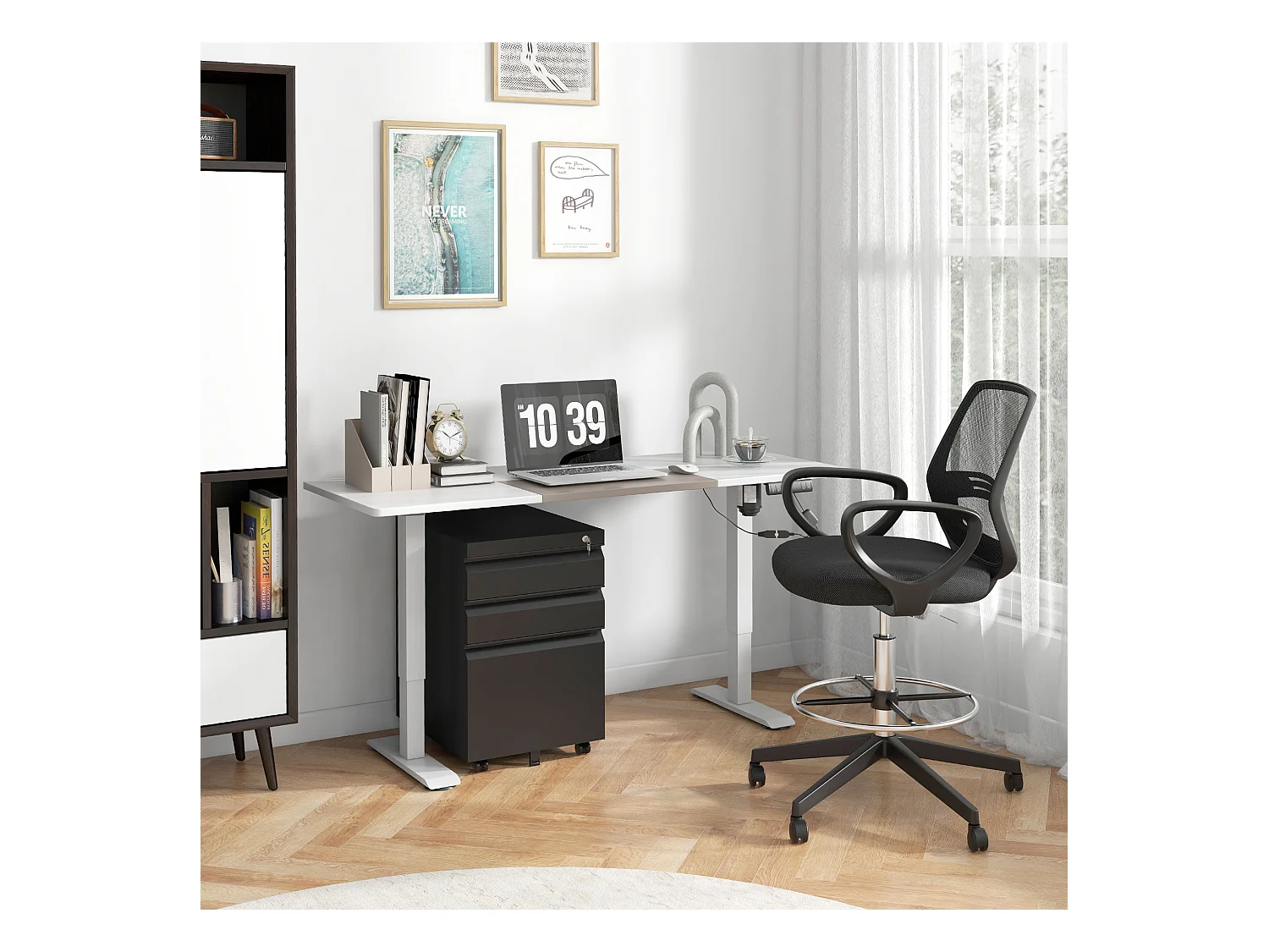 Porte-Bureau avec 3 Schubladen et Rädern, en Acier, Noir pour Bureau et Bureau à Domicile