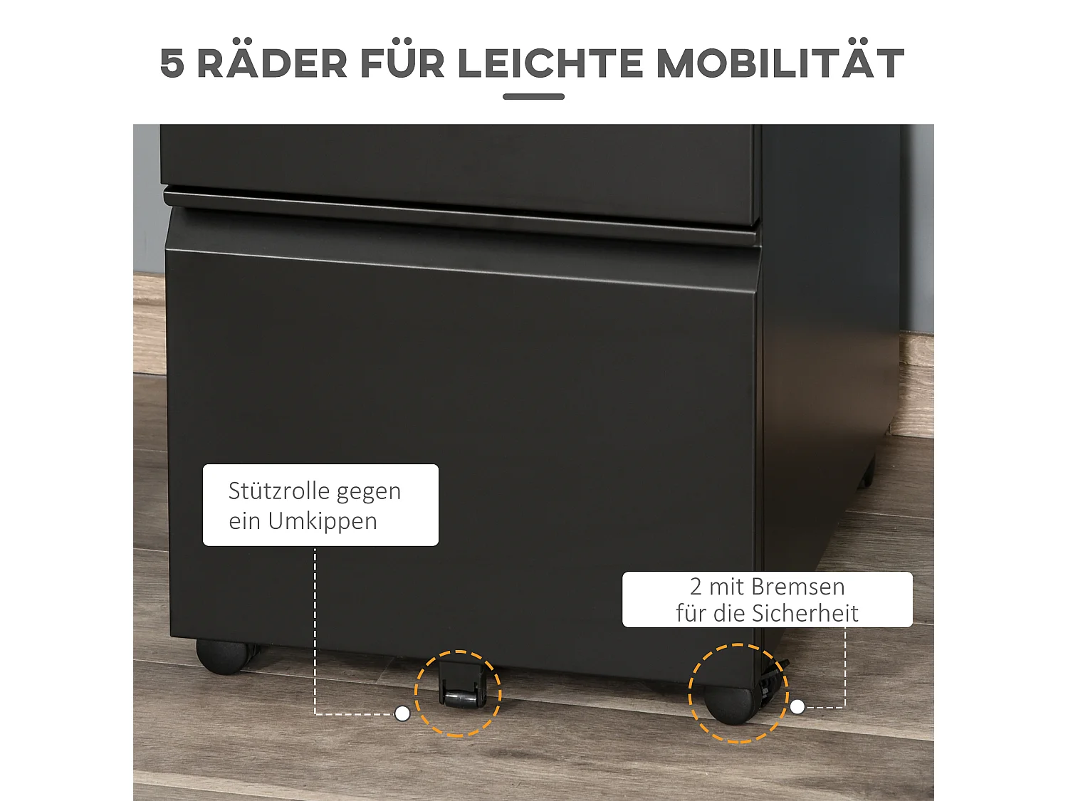 Porte-Bureau avec 3 Schubladen et Rädern, en Acier, Noir pour Bureau et Bureau à Domicile