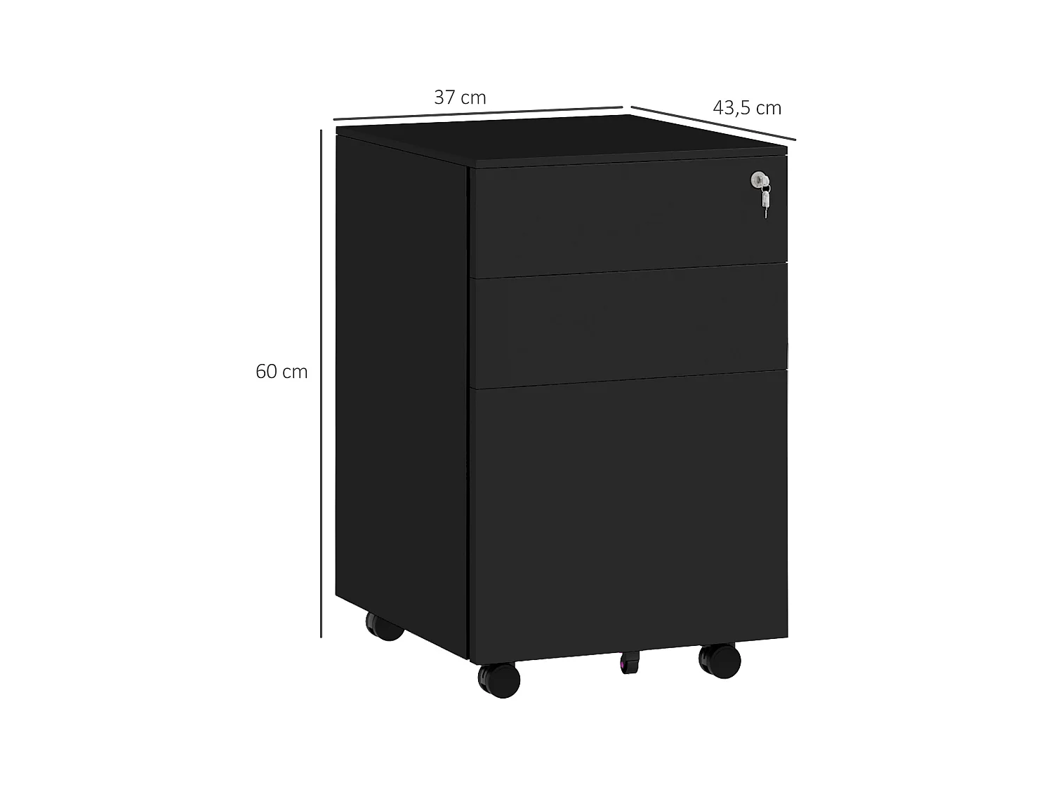 Abschließbarer Aktenschrank mit Schubladen, Rollen mit Feststellbremse