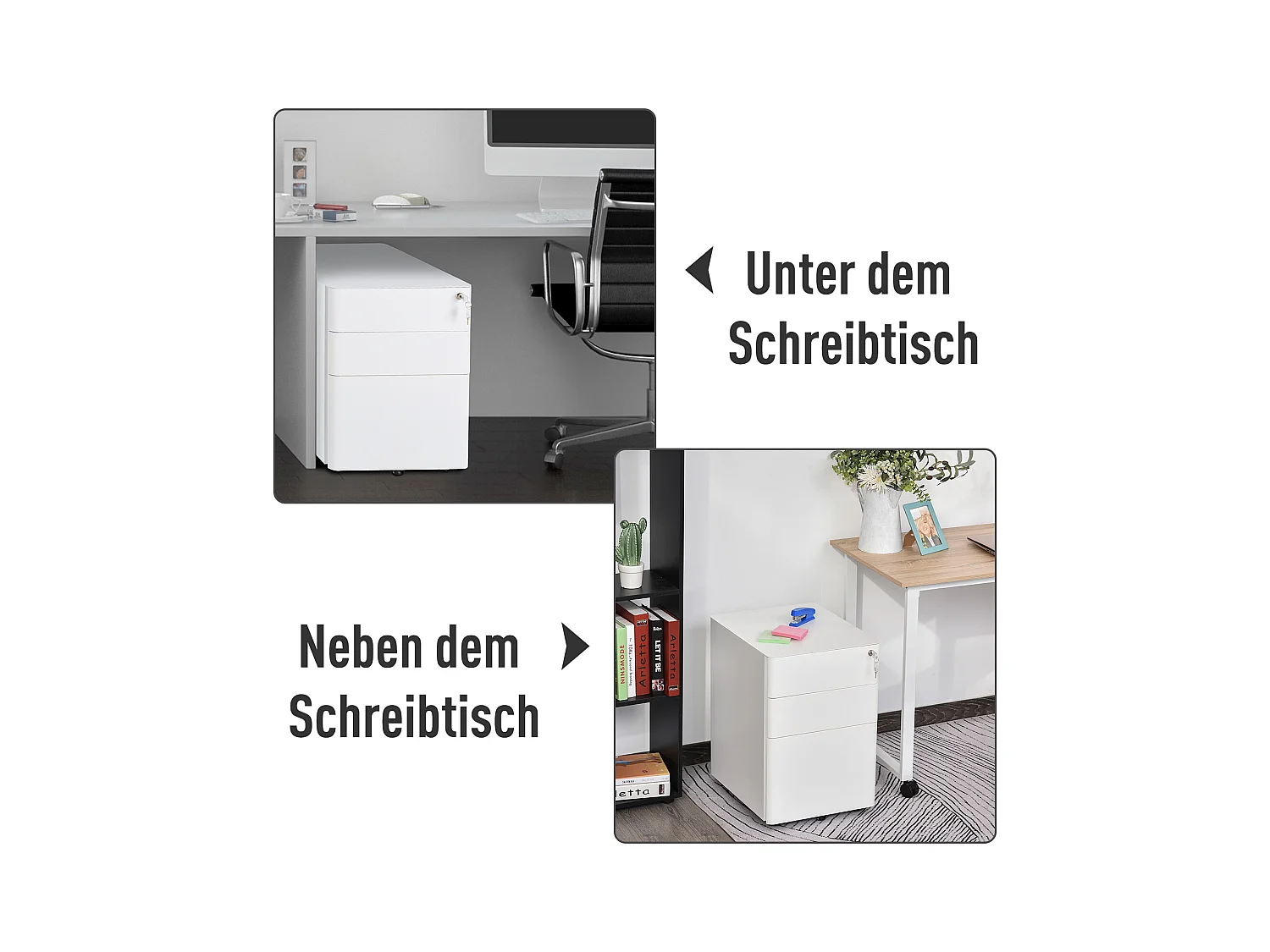 Vinsetto Mobiler Aktenschrank mit 3 Schubladen, weißer Stahl, 39 x 48 x 59 cm