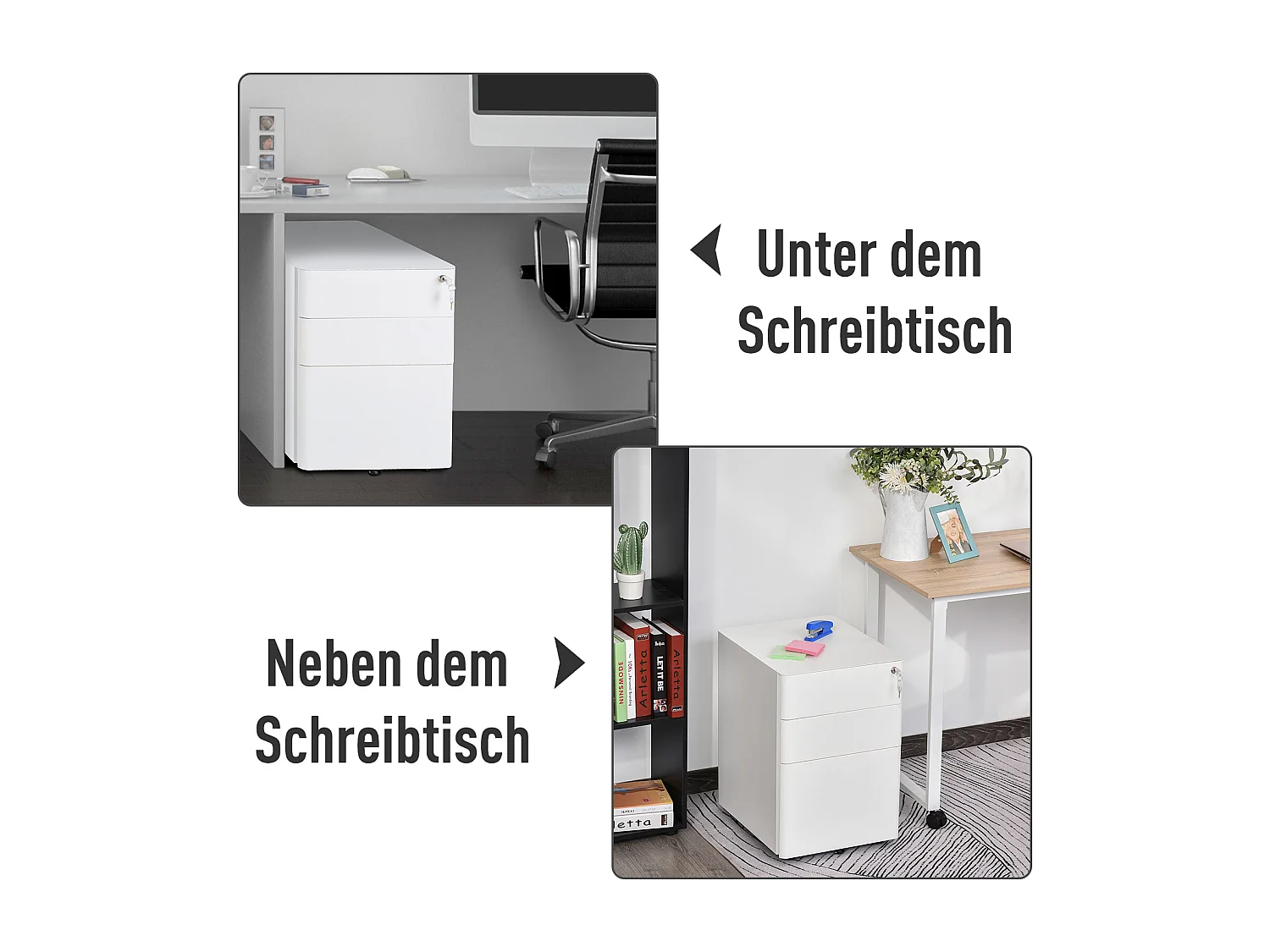Vinsetto Mobiler Aktenschrank mit 3 Schubladen, weißer Stahl, 39 x 48 x 59 cm