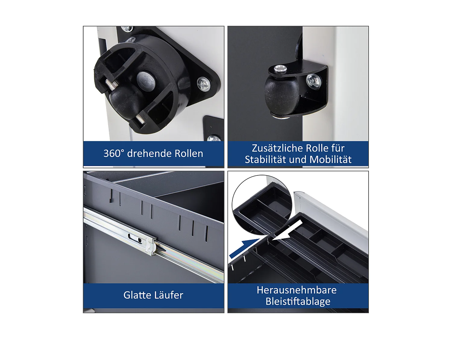 Vinsetto Mobiler Aktenschrank mit 3 Schubladen, weißer Stahl, 39 x 48 x 59 cm