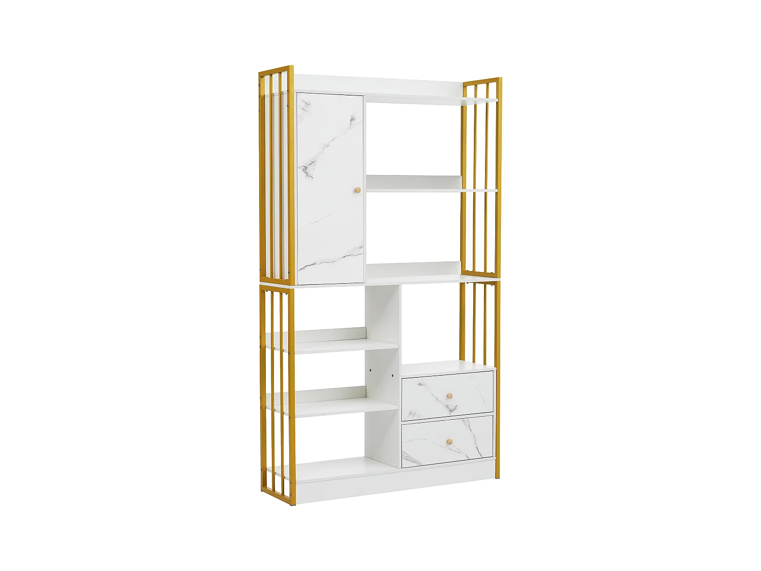 Boekenkast met 6 planken, verticale planken met deuren en lades, stalen planken