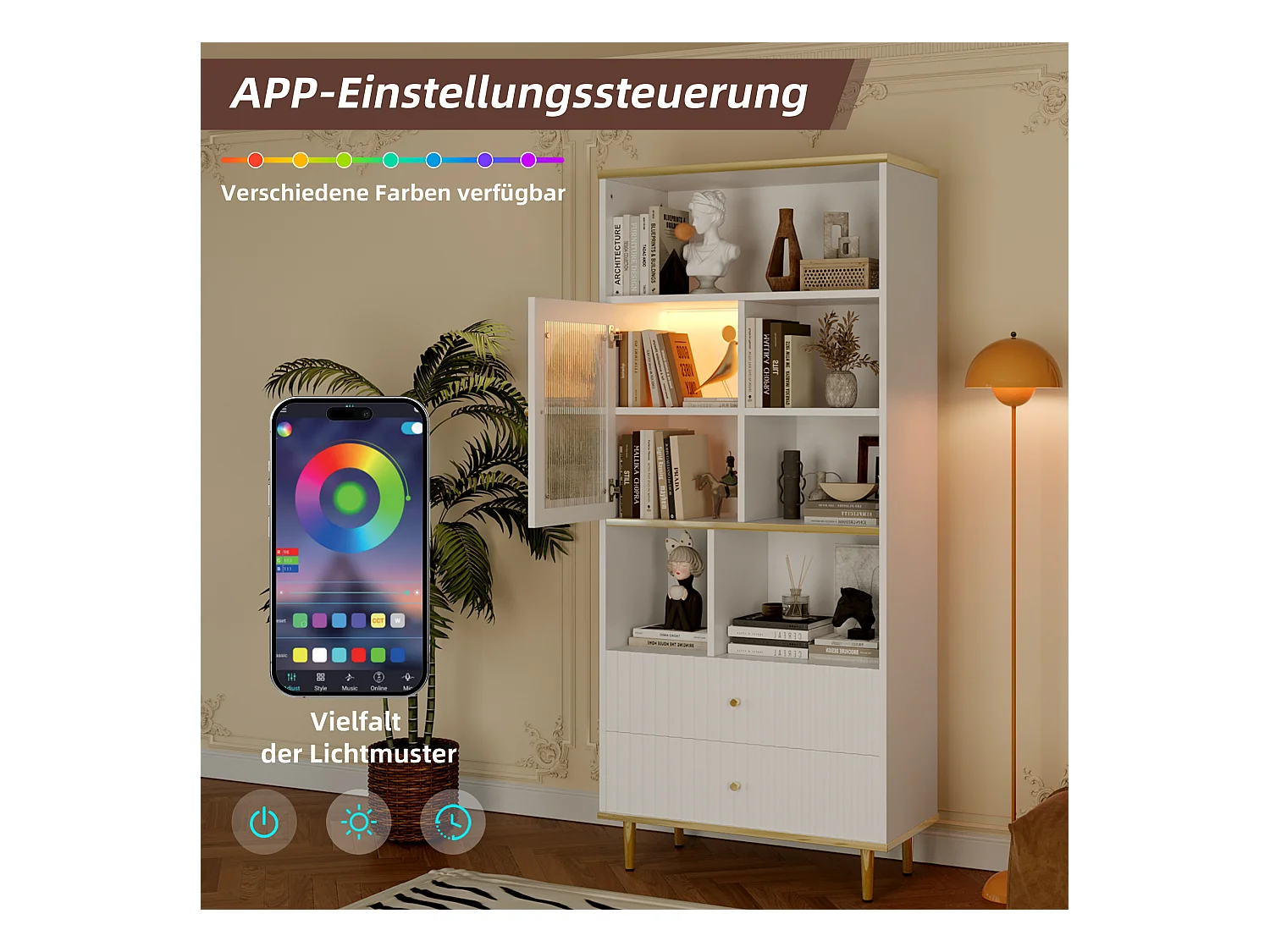 Multifunktionales Bücherregal 78 x 36 x 180 cm, mehrlagige Aufbewahrung, transparente Tür