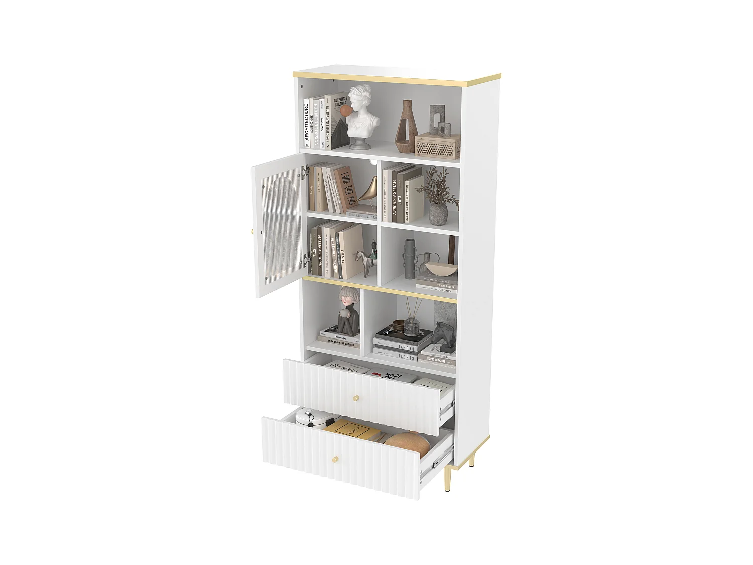 Multifunctionele boekenkast 78 x 36 x 180 cm, meerlaagse opbergruimte, transparante deur