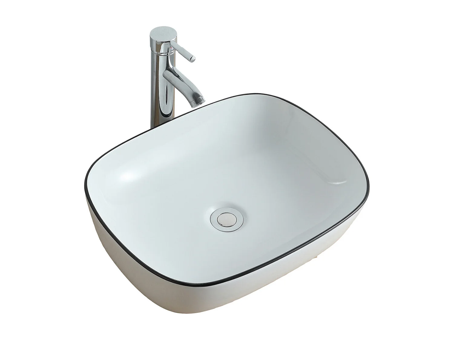 Rechteckiges Keramik-Aufsatzwaschbecken mit Rand, 48 x 37 cm, DIEGO