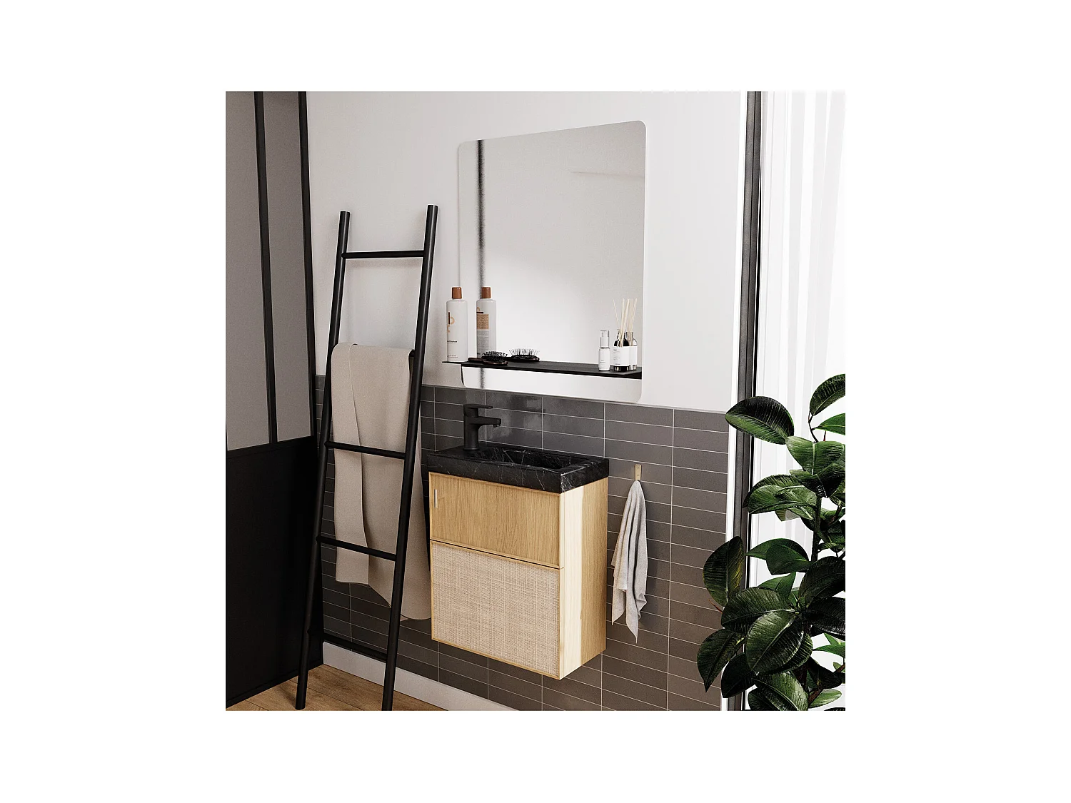 VASQUE LAVE-MAINS CERAMIQUE IMITATION MARBRE NOIR