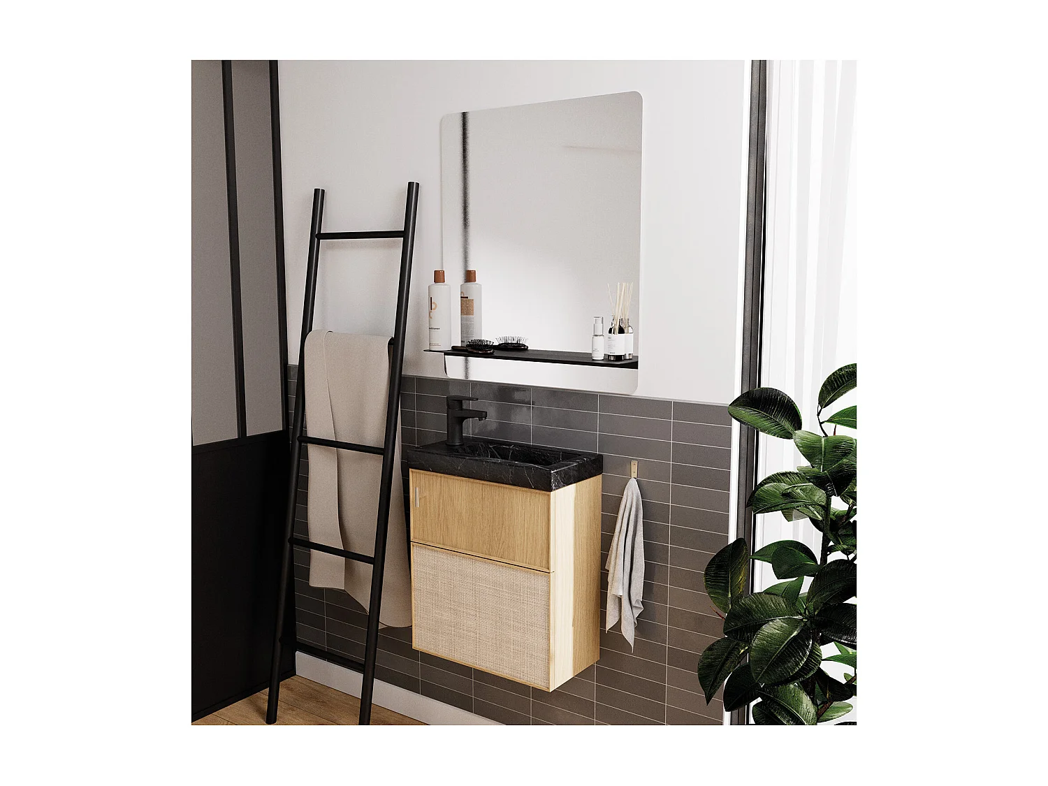 VASQUE LAVE-MAINS CERAMIQUE IMITATION MARBRE NOIR