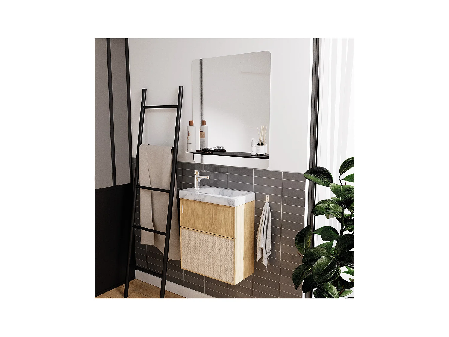 VASQUE LAVE-MAINS CERAMIQUE IMITATION MARBRE BLANC