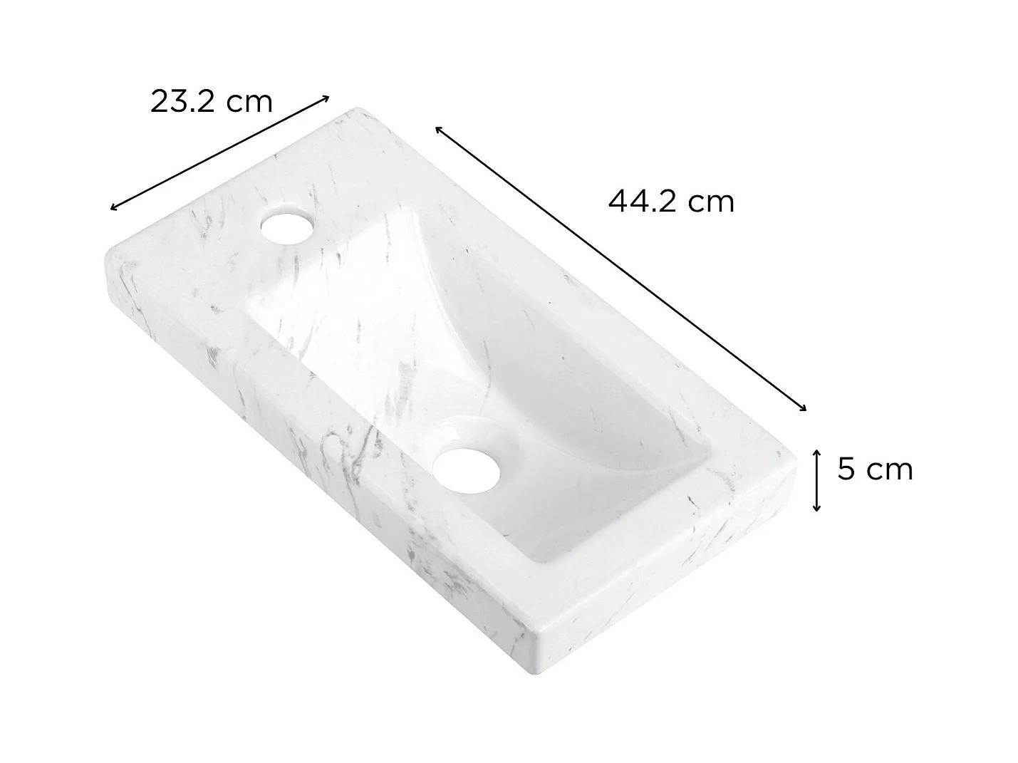 VASQUE LAVE-MAINS CERAMIQUE IMITATION MARBRE BLANC