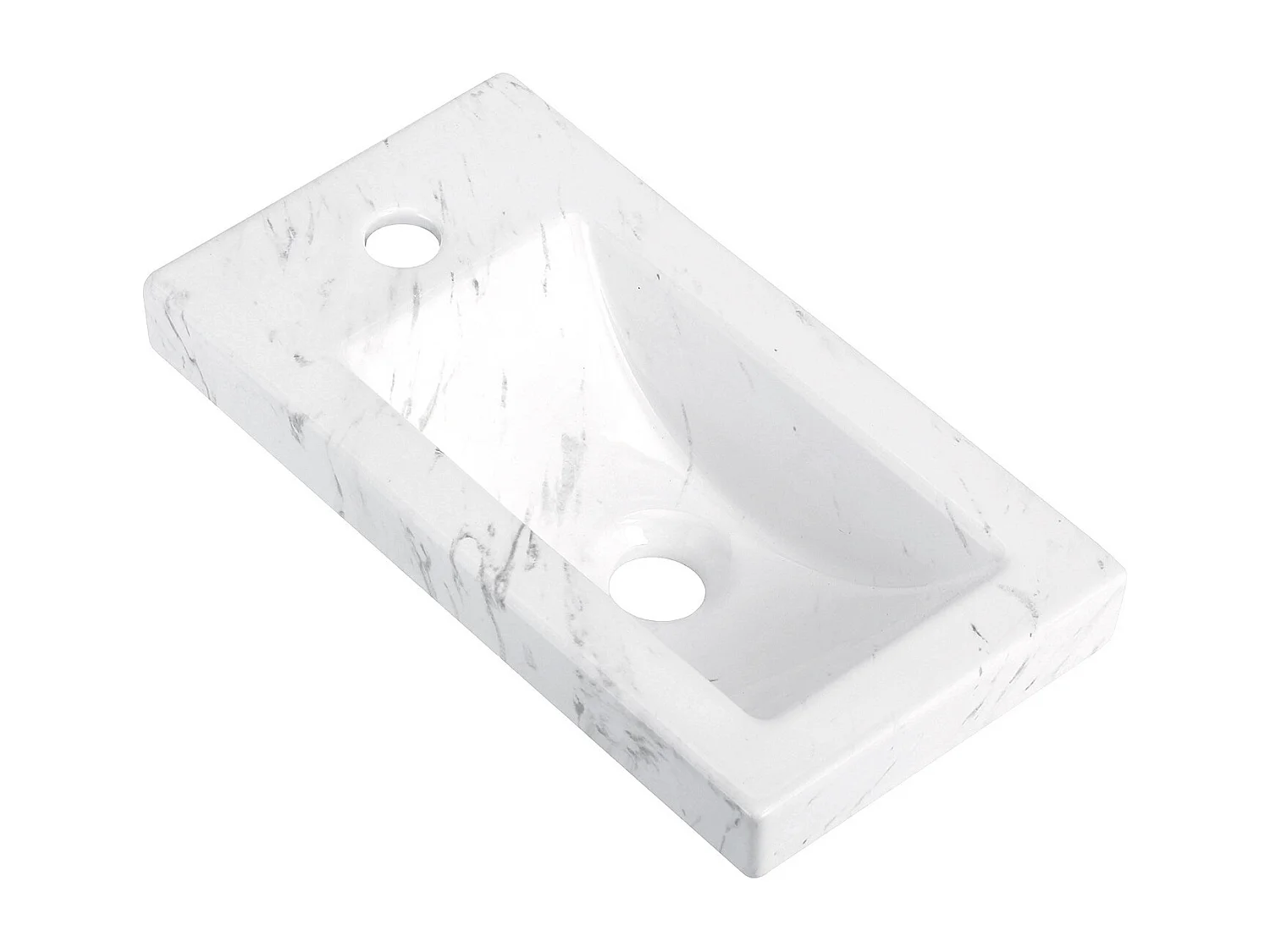 VASQUE LAVE-MAINS CERAMIQUE IMITATION MARBRE BLANC