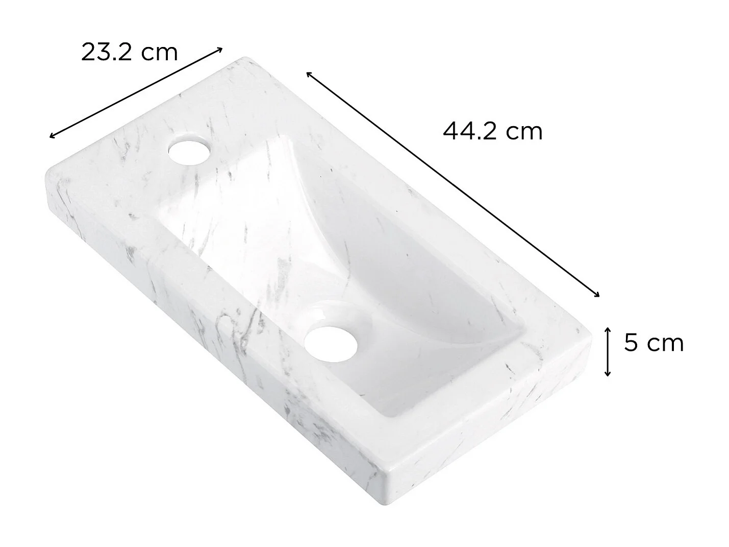 VASQUE LAVE-MAINS CERAMIQUE IMITATION MARBRE BLANC