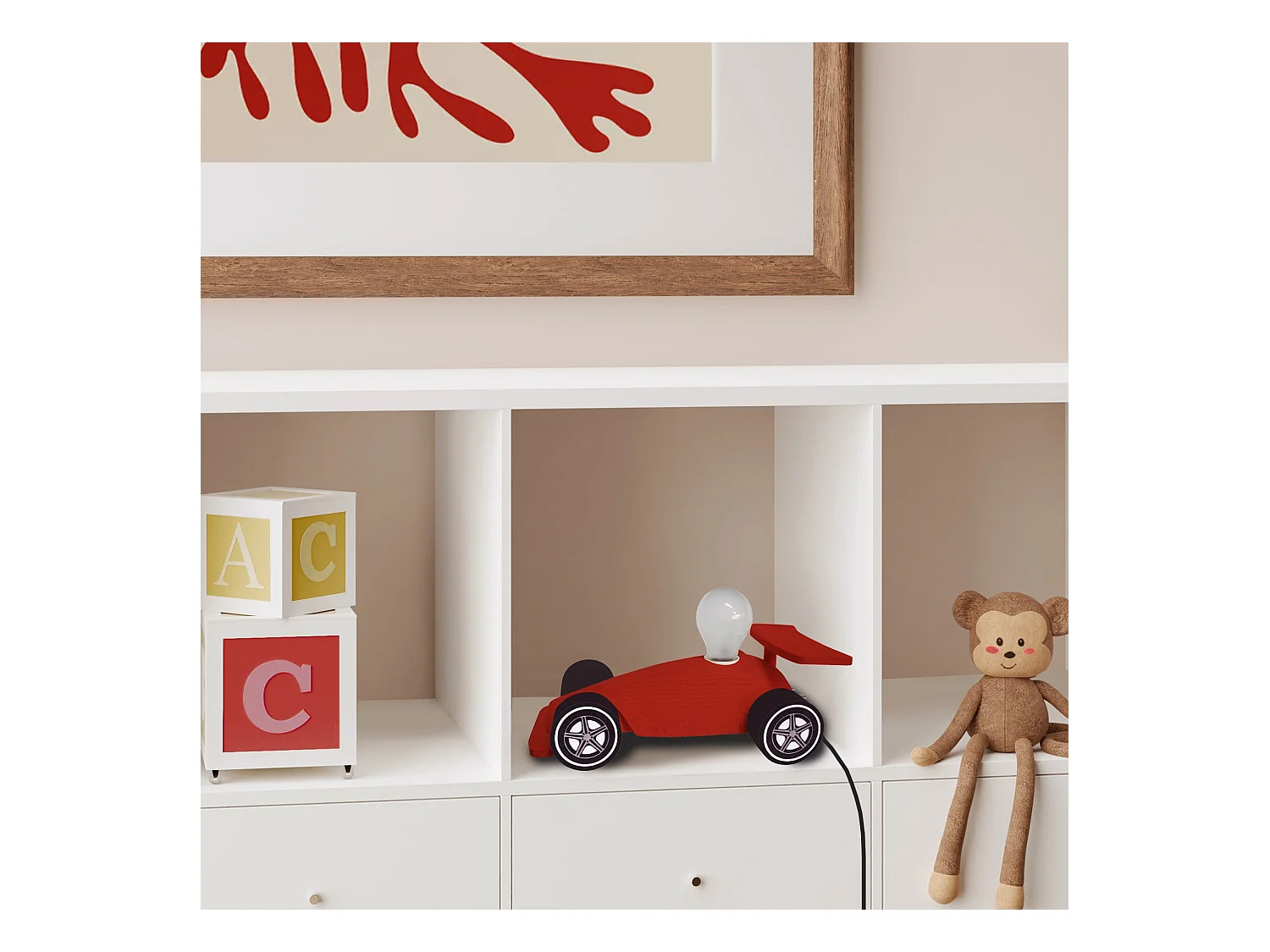 Lampe d'Enfant TOSEL ,bois,Rouge ,H24xD14xP14cm