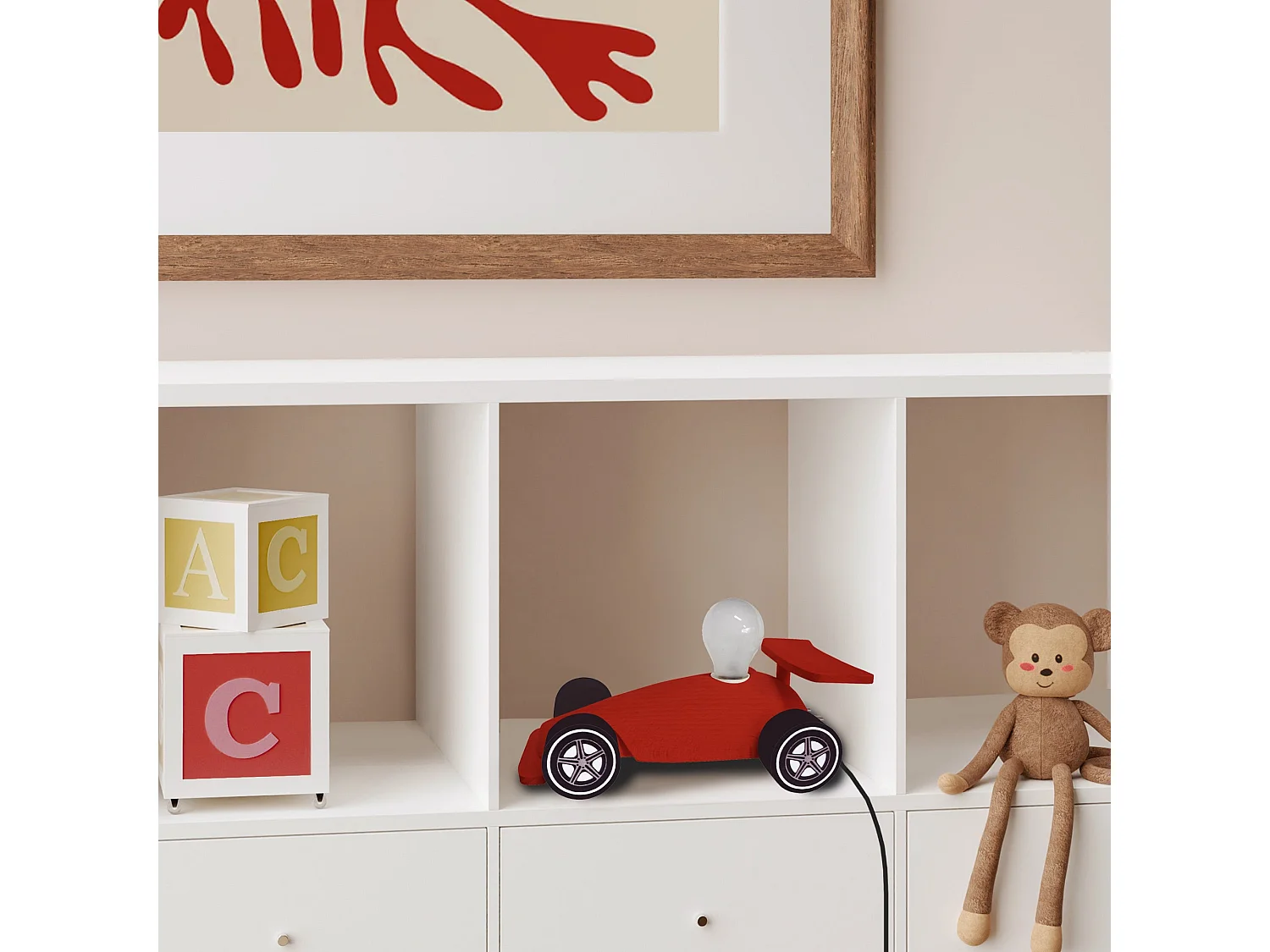 Lámpara de noche TOSEL ,madera,Rojo,A10xD28xP22cm