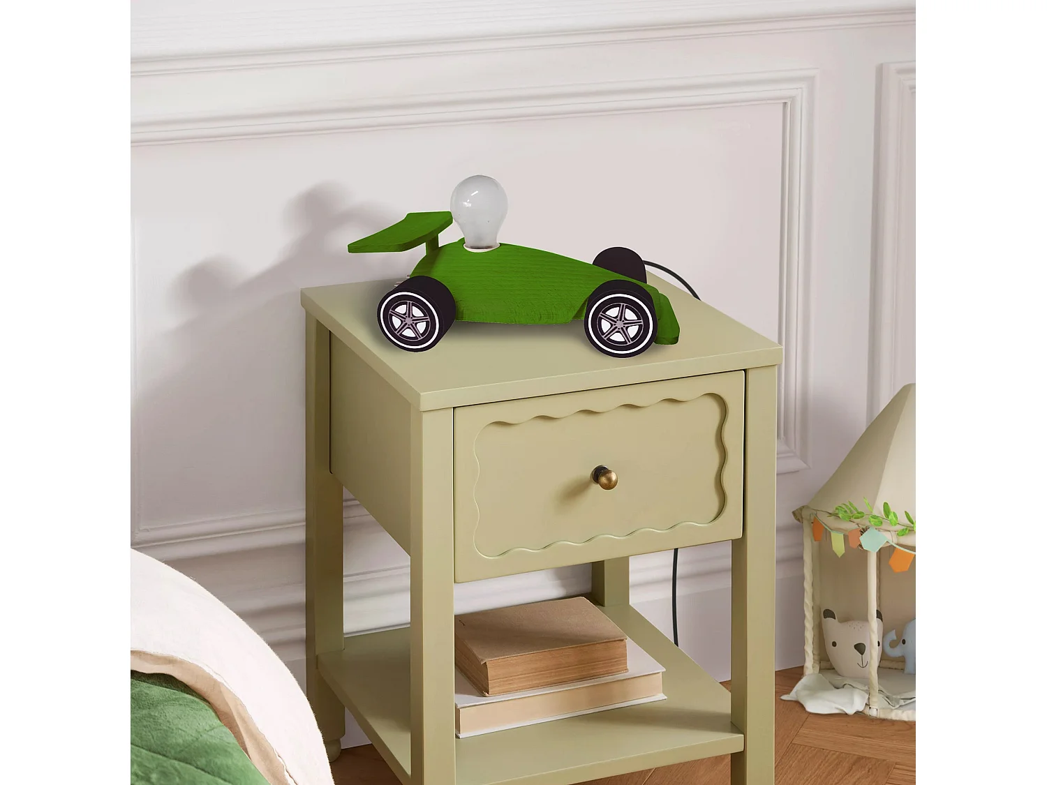 Lámpara de noche TOSEL ,madera,verde ,A10xD28xP22cm