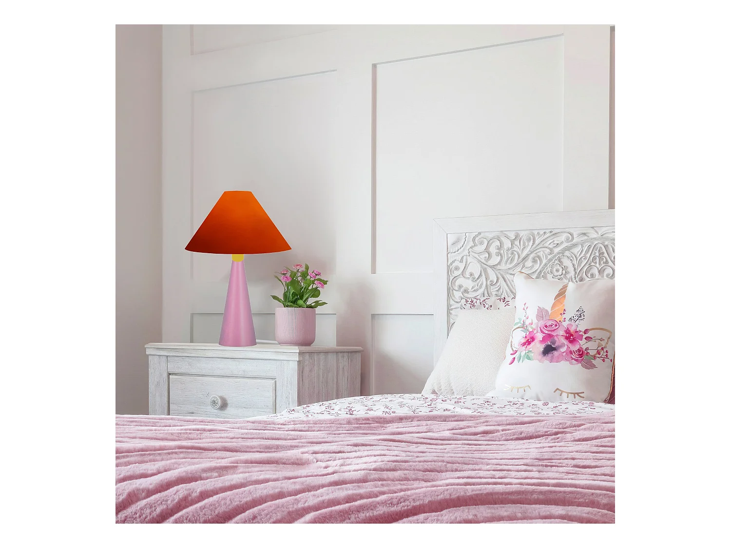 Lampe a Poser TOSEL ,métal,bois,Orange ,H37xD21xP21cm