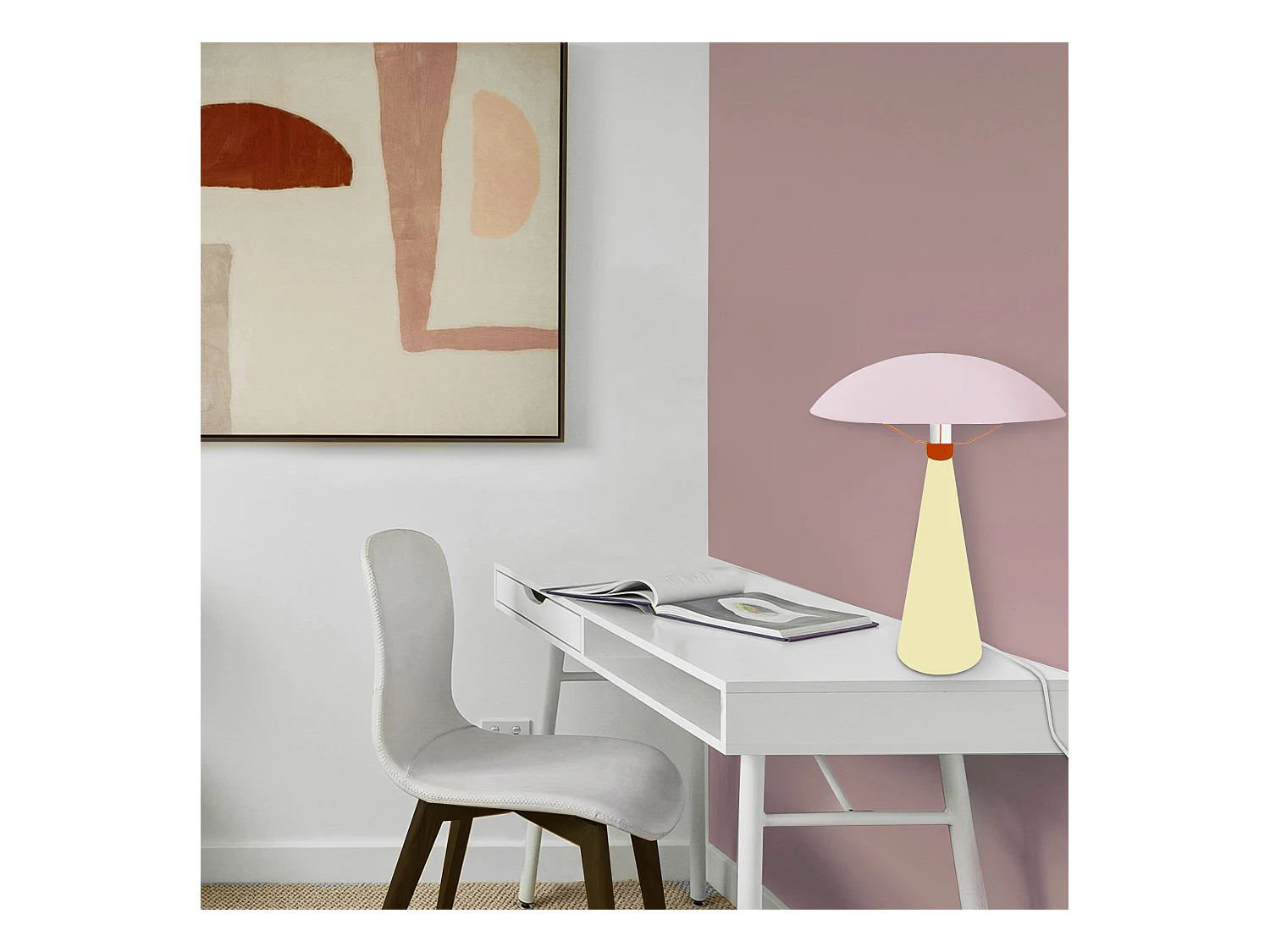 Lampe a Poser TOSEL ,métal,bois,Rose ,H37xD23,5xP23,5cm